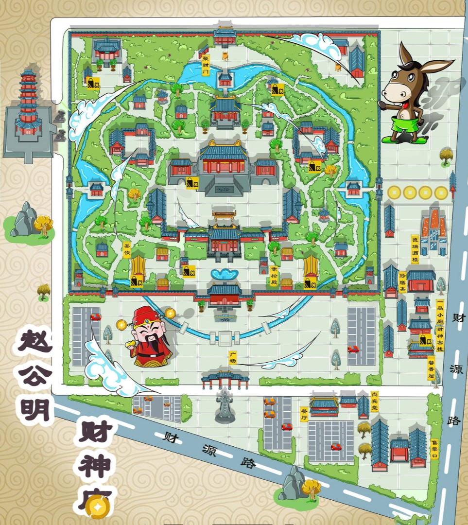 龙井寺庙类手绘地图